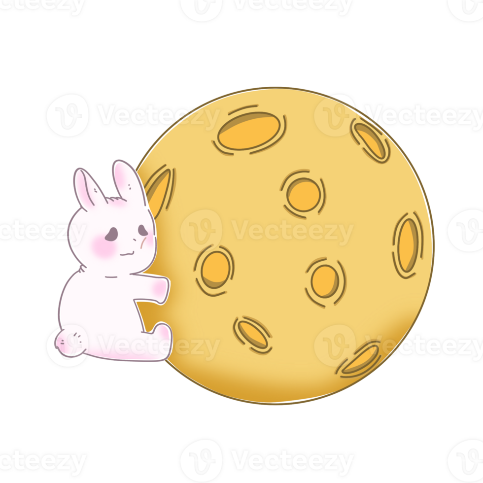 A pink rabbit hug the moon png