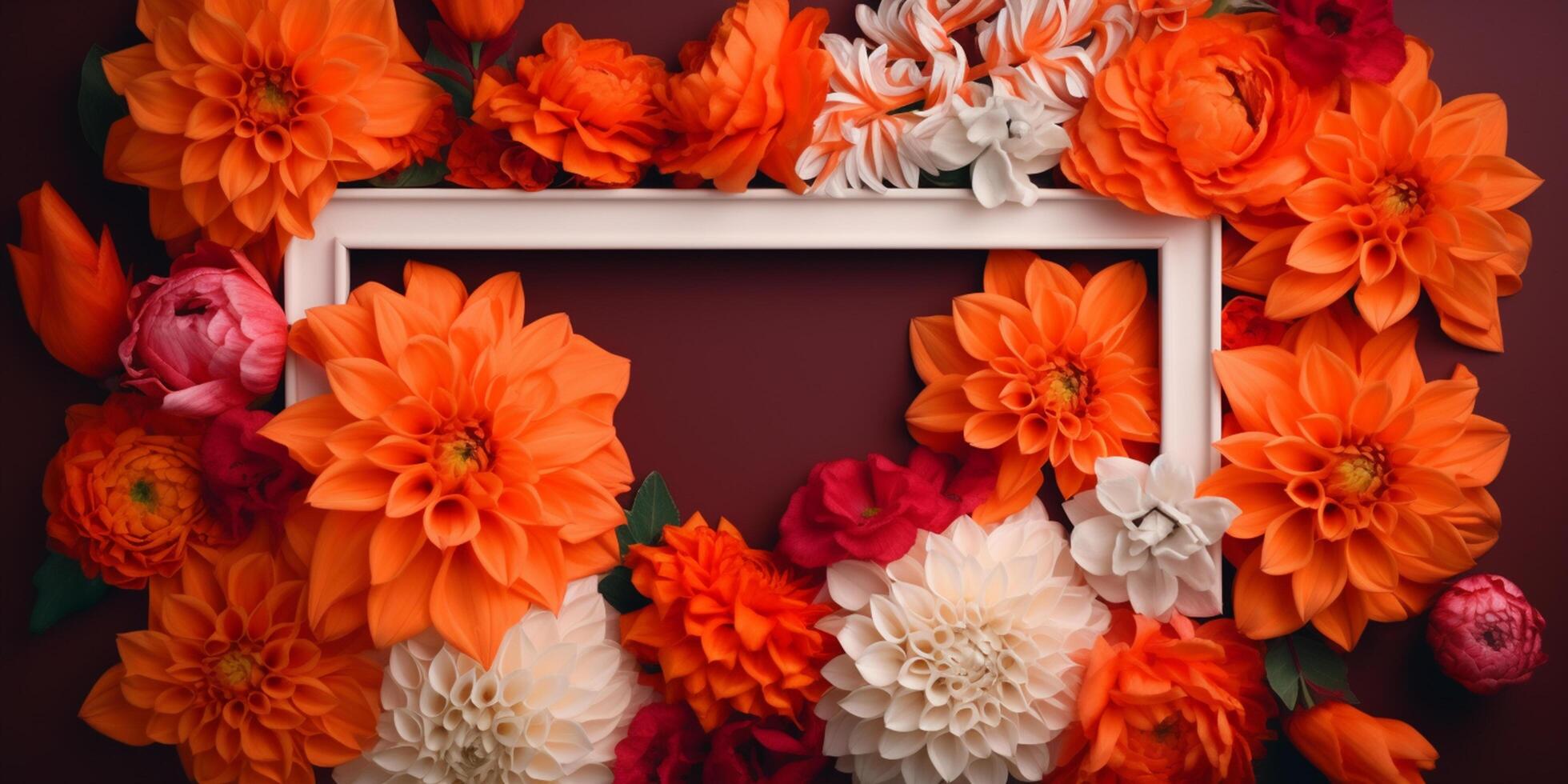 Framed Orange and White Floral Blossoms on a Vibrant Orange Background photo