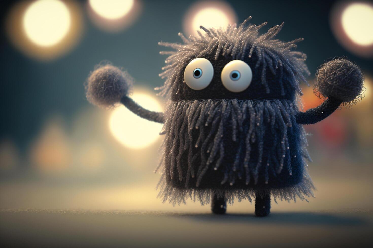 Fuzzy Coal Monster with Cartoon Eyes Having Fun photo
