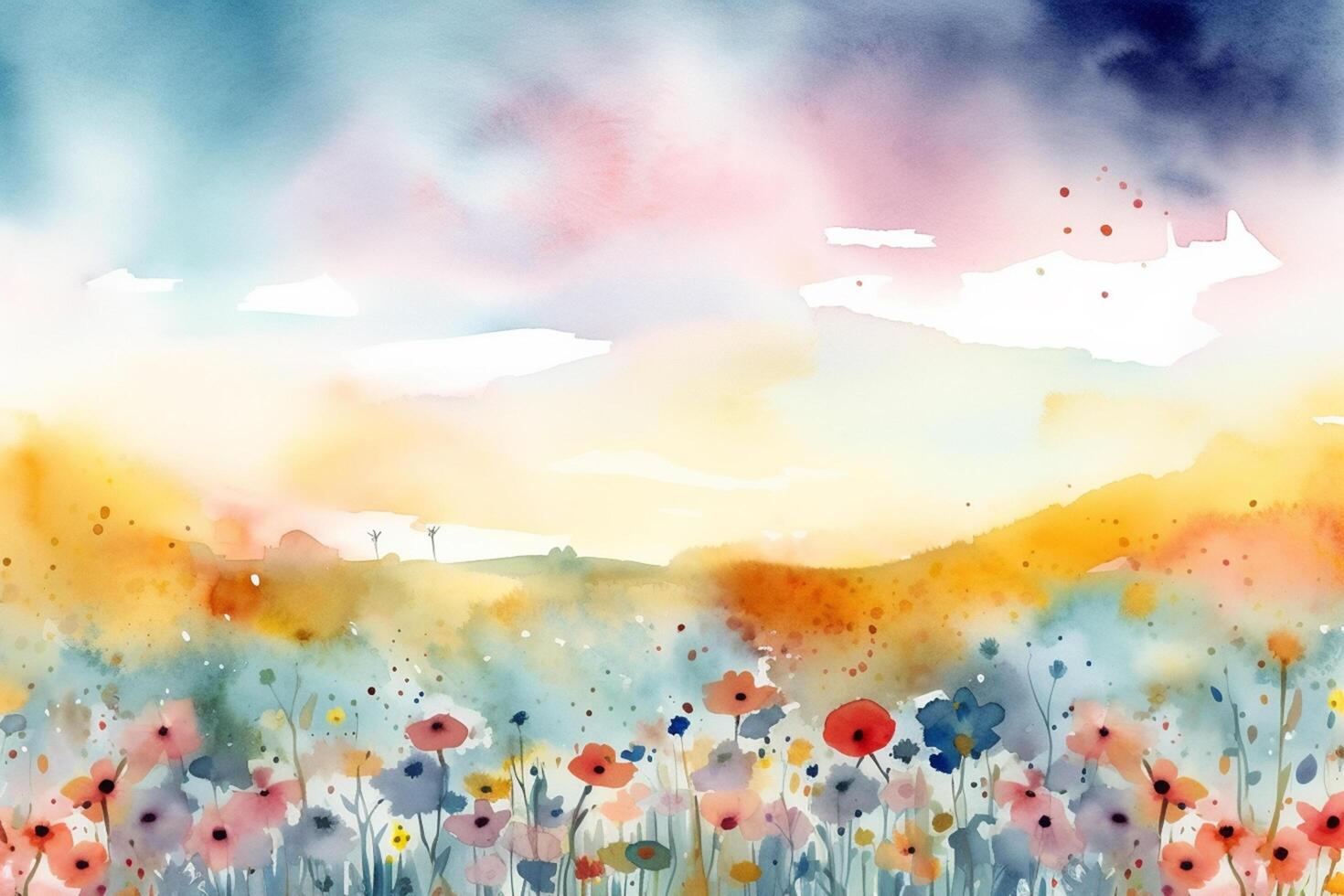 Summer Blooms A Pastel Watercolor Painting of a Flowery Meadow photo