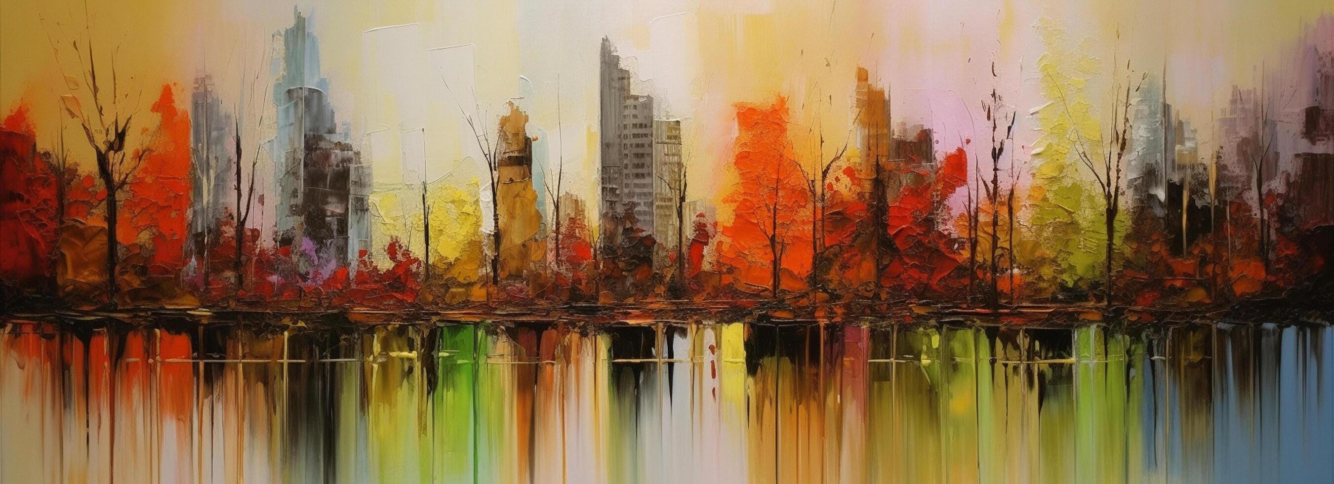 Vibrant Urban Symphony An Abstract Painting of a Colorful City Skyline(03)