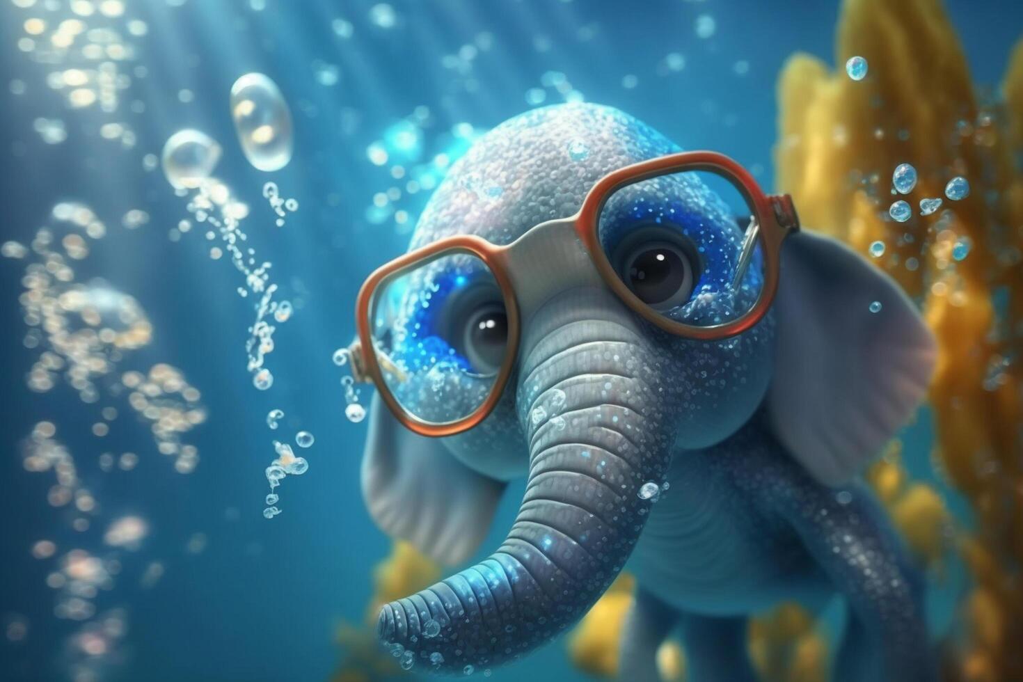 Adorable Little Elephant Dives Underwater with a Snorkel Mask photo