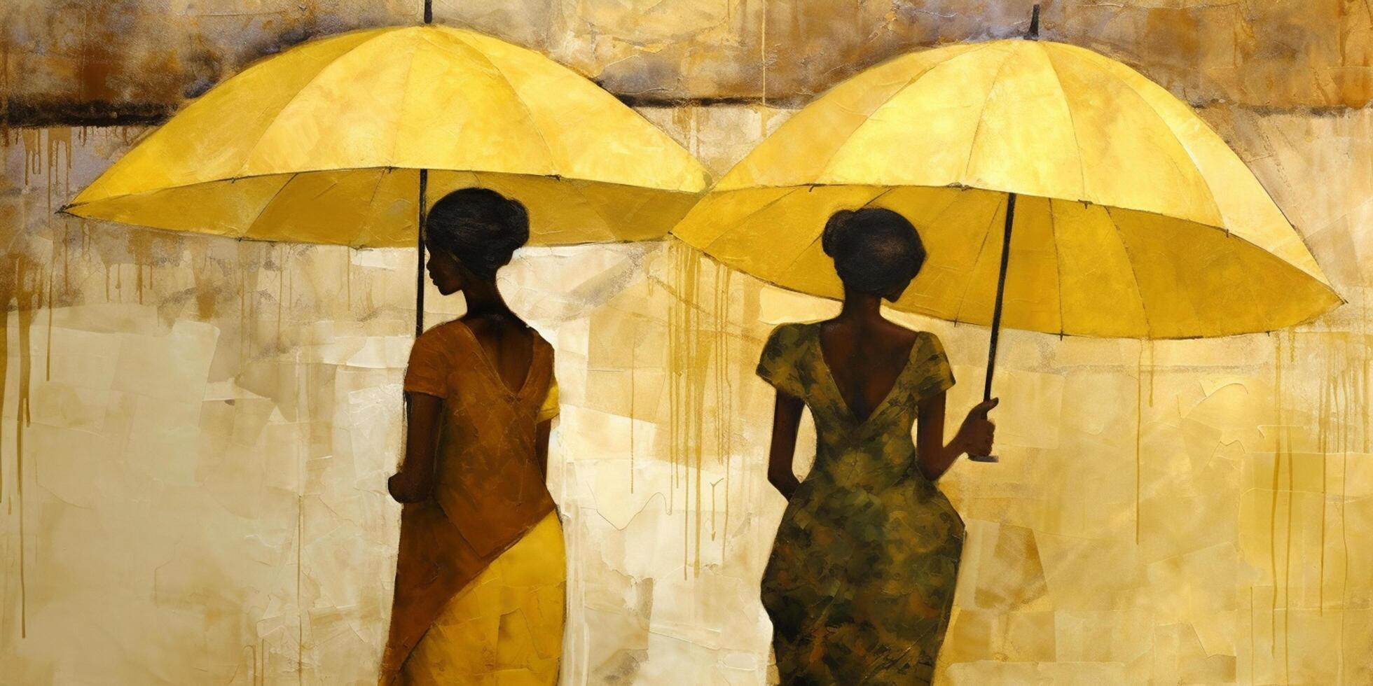 Shades of Africa A Captivating Abstract Painting Showcasing African Women with Umbrellas in Sepia Tones photo