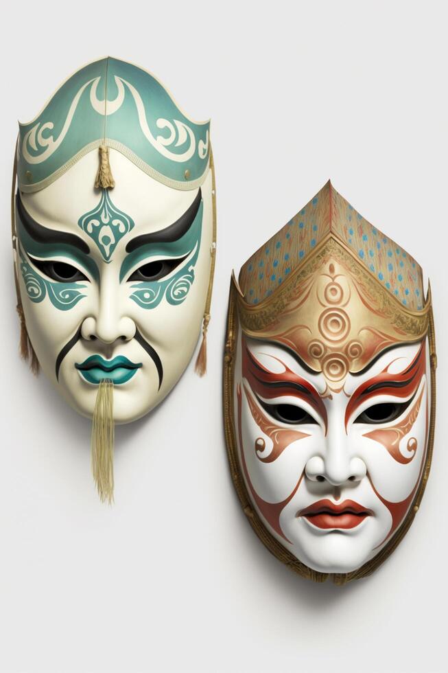 Colorful Chinese Opera Masks Isolated on White Background photo