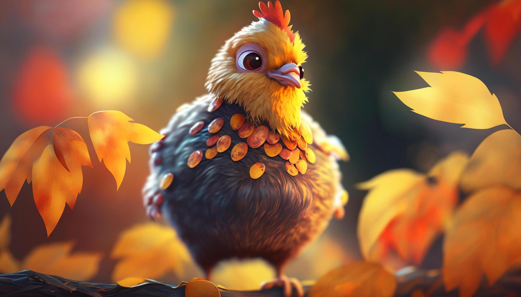 Autumn Leaves and Cute Little Chicken A Perfect Fall Day photo