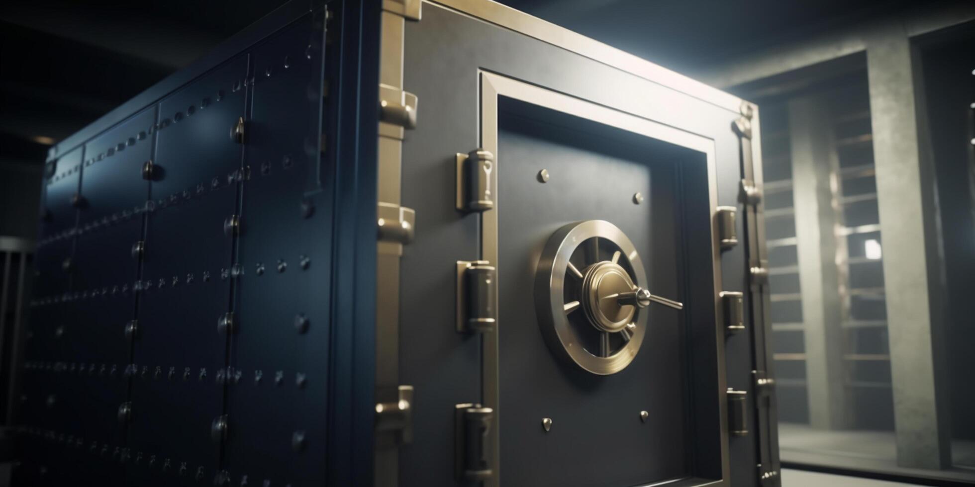 High-security safe with stainless steel lockers in a bank vault photo