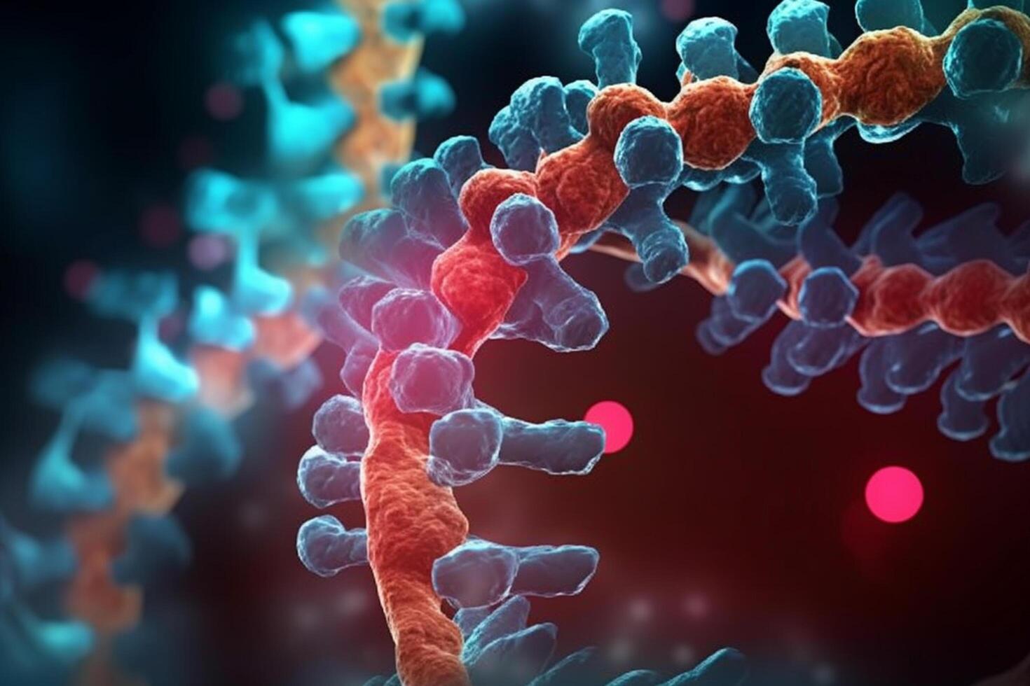 Vibrant 3D Illustration of DNA Replication in Microscopic Detail photo