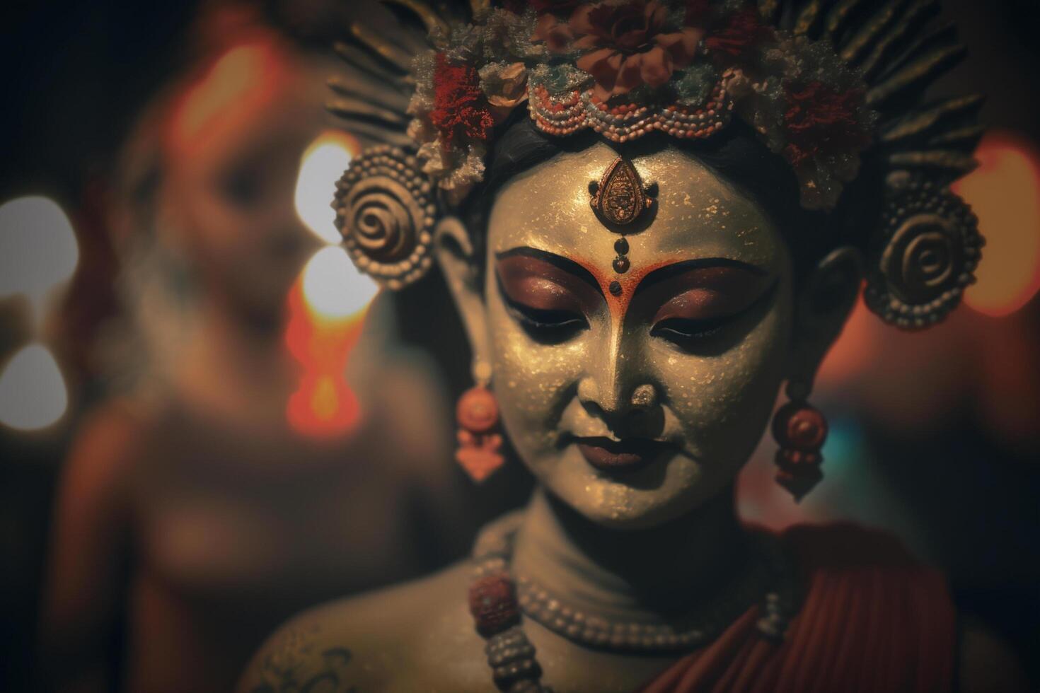 vistoso maquillaje en cifras para el Tíbet vajrayogini banquete día celebracion ai generado foto