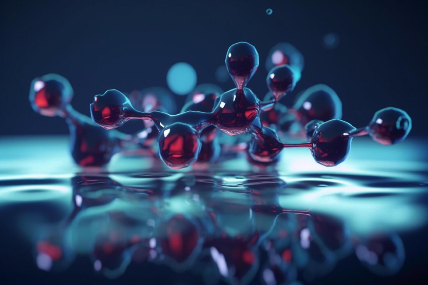 Vibrant 3D illustration depicting the microscopic process of hydrolysis