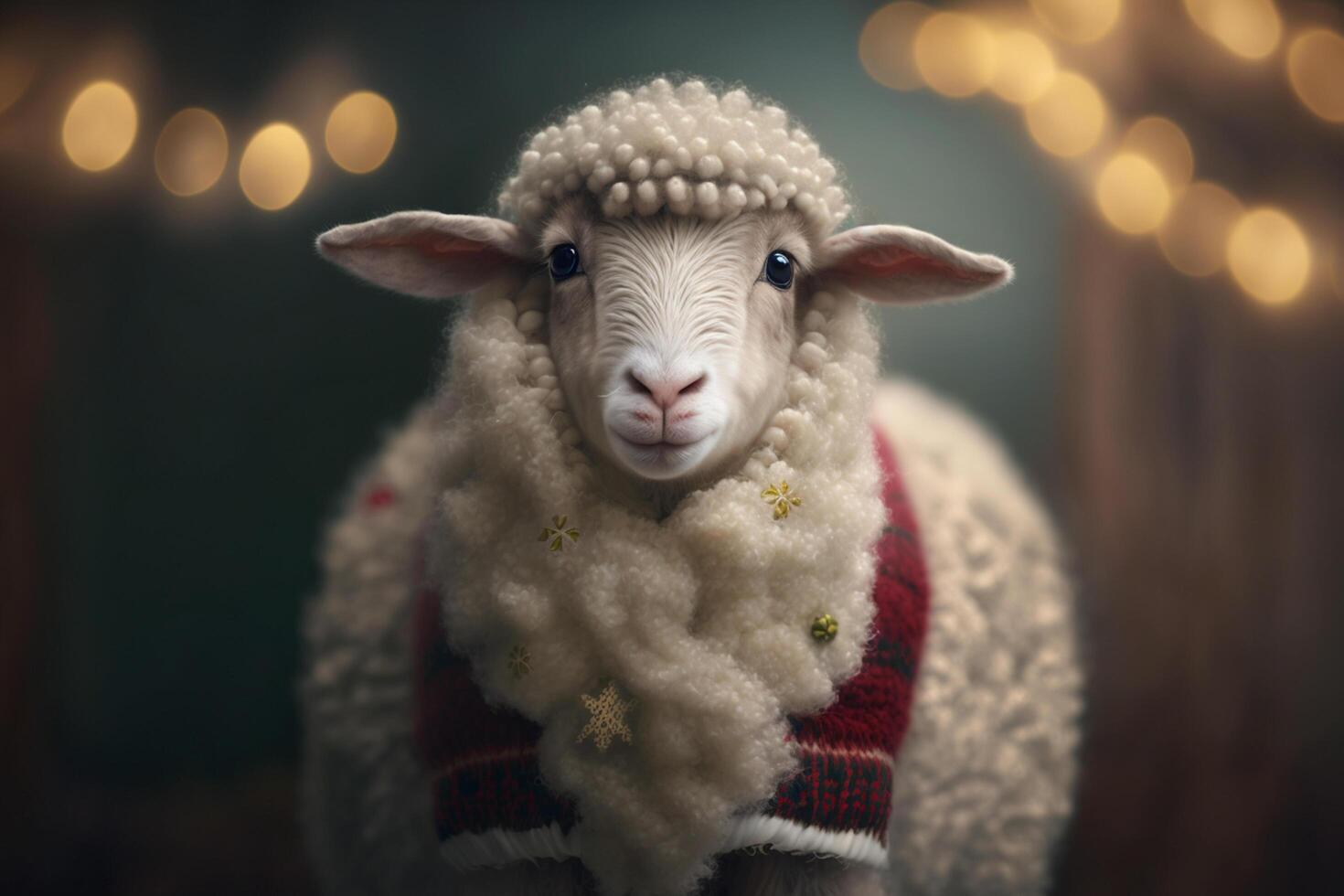 Festive and Adorable Little Sheep in a Christmas Scene photo