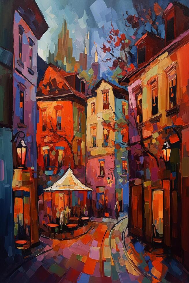 Vibrant city life in the roaring twenties Abstract depiction of bustling streets and colorful characters photo