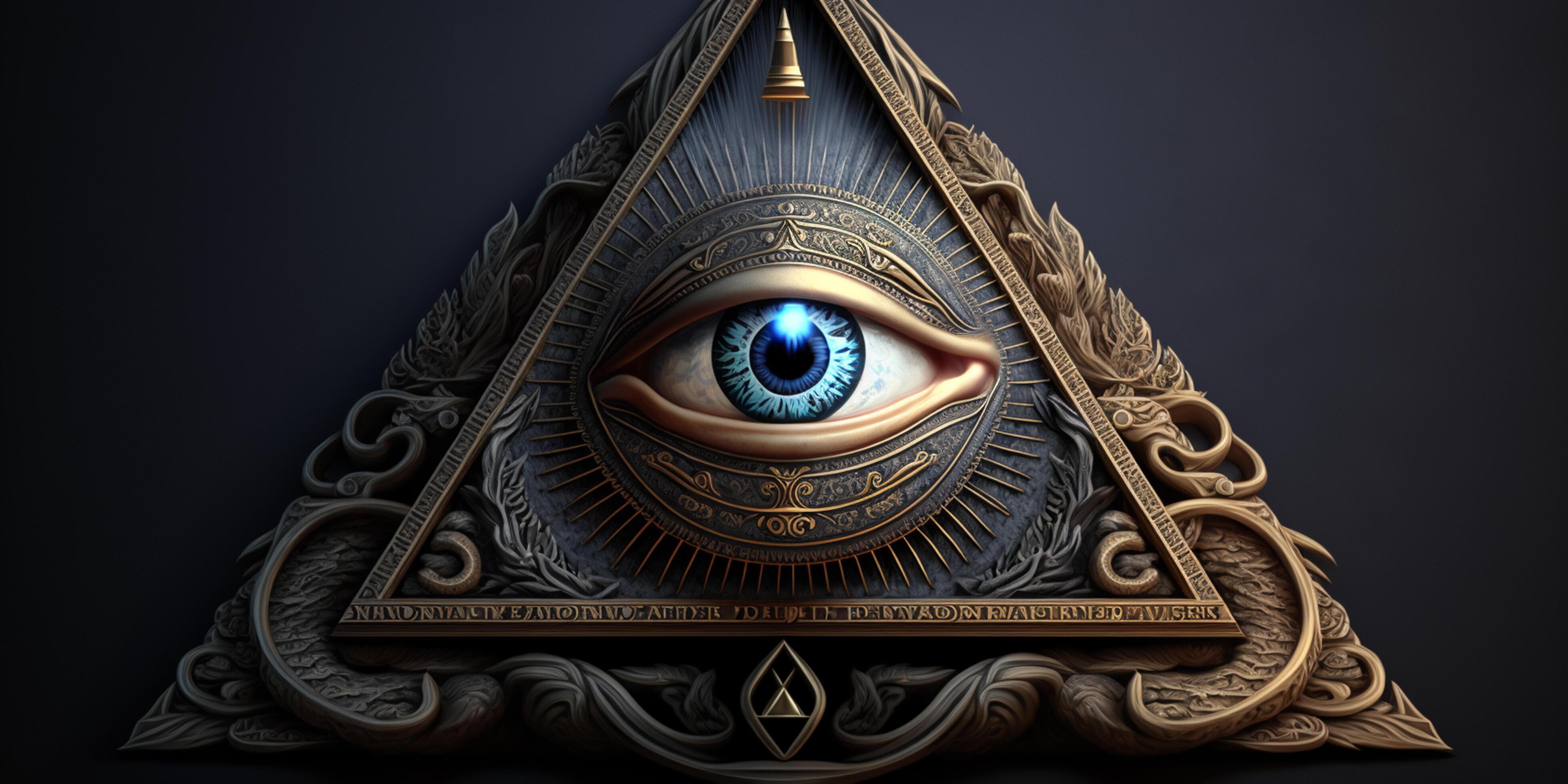 The AllSeeing Eye of the Illuminati in a Triangle, Illustrated The AllSeeing Eye of the Illuminati in a Triangle, Illustrated