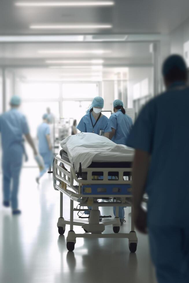 Emergency Medical Team Assisting Patient Transfers on Stretchers in ER photo