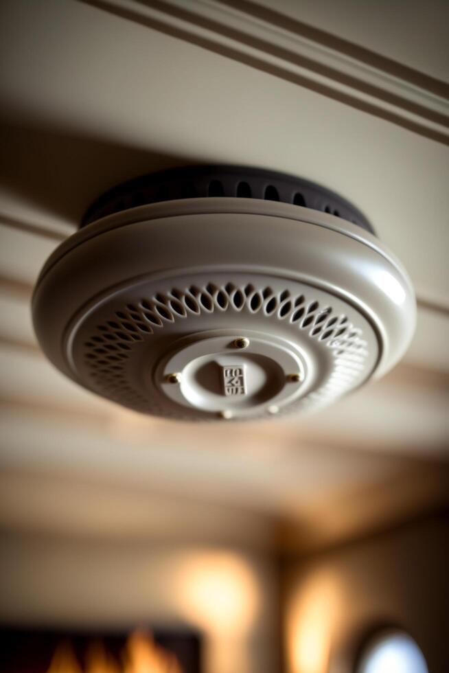 Ceiling-mounted smoke detector in a residential building photo