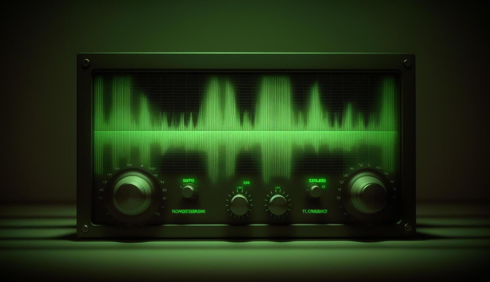 Abstract Green Frequency Waves with Receiver or Measuring Device on Dark Background photo