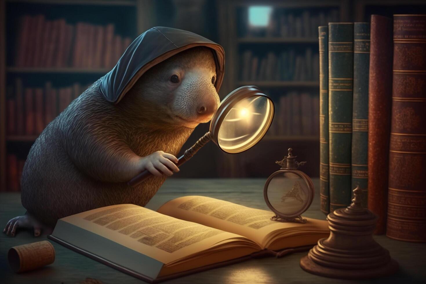 Illustration Funny mole reading a book content photo