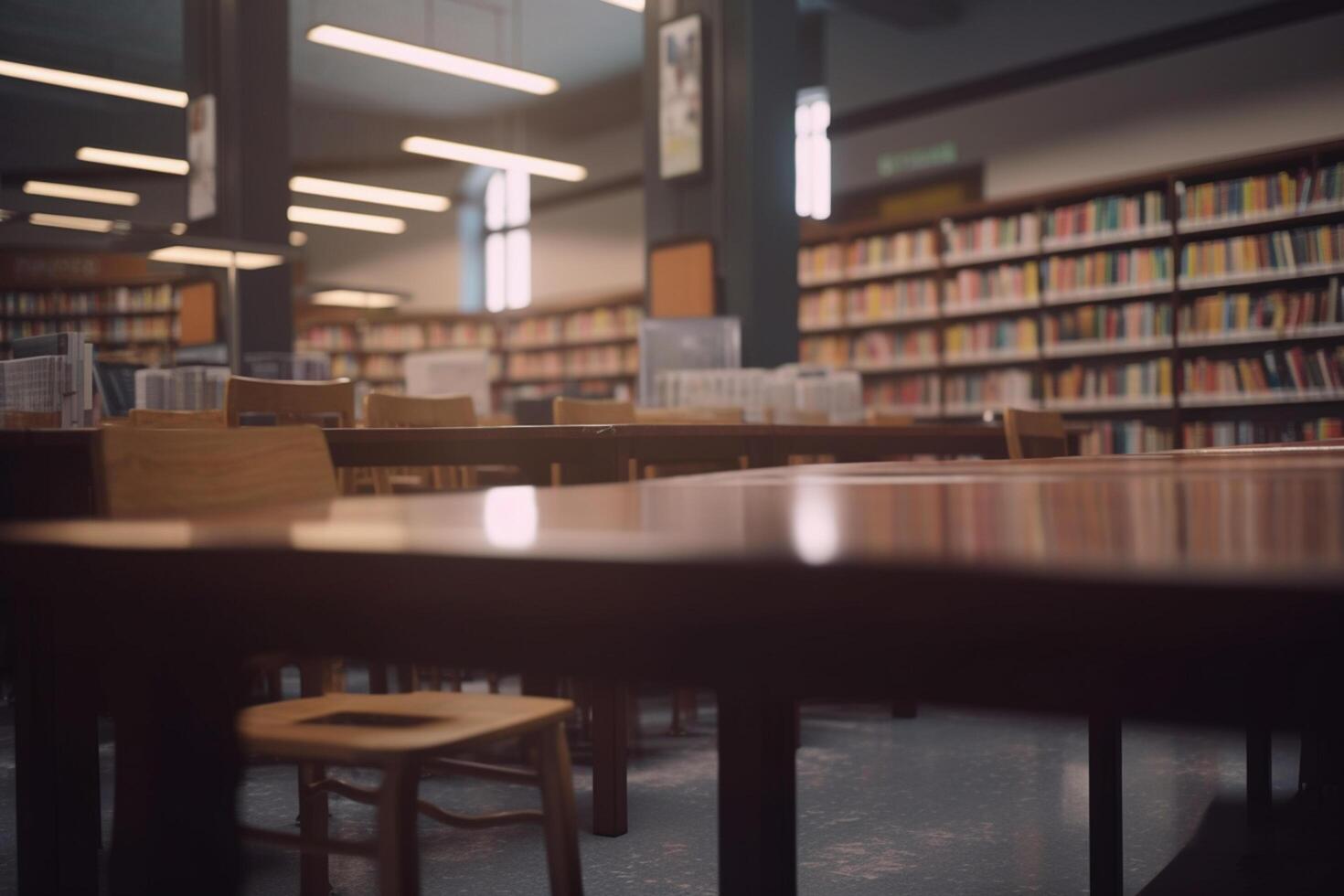 Quiet Haven An Empty High School Library Bathed in Light photo