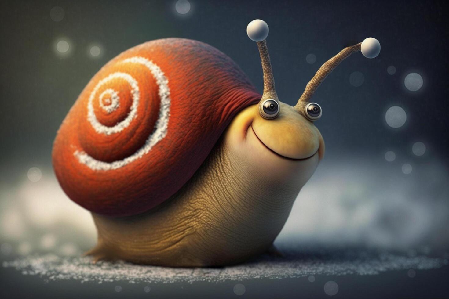 A funny happy snail for Christmas with Christmas decorations photo