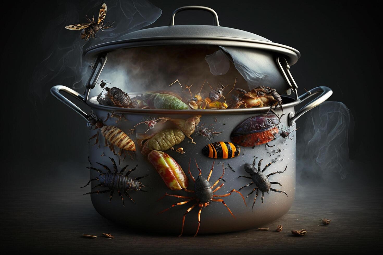 Disgusting insects are crawling on a cooking pot photo