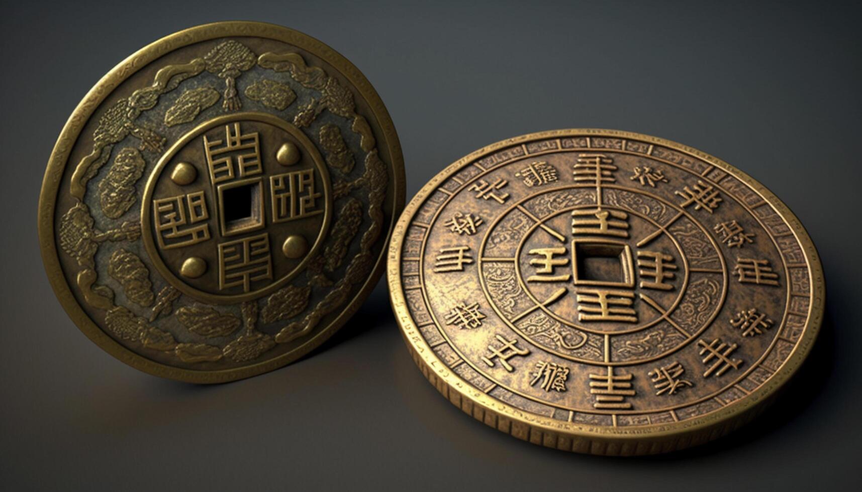 Fortune's Charms Close-Up of Traditional Chinese Lucky Coins photo