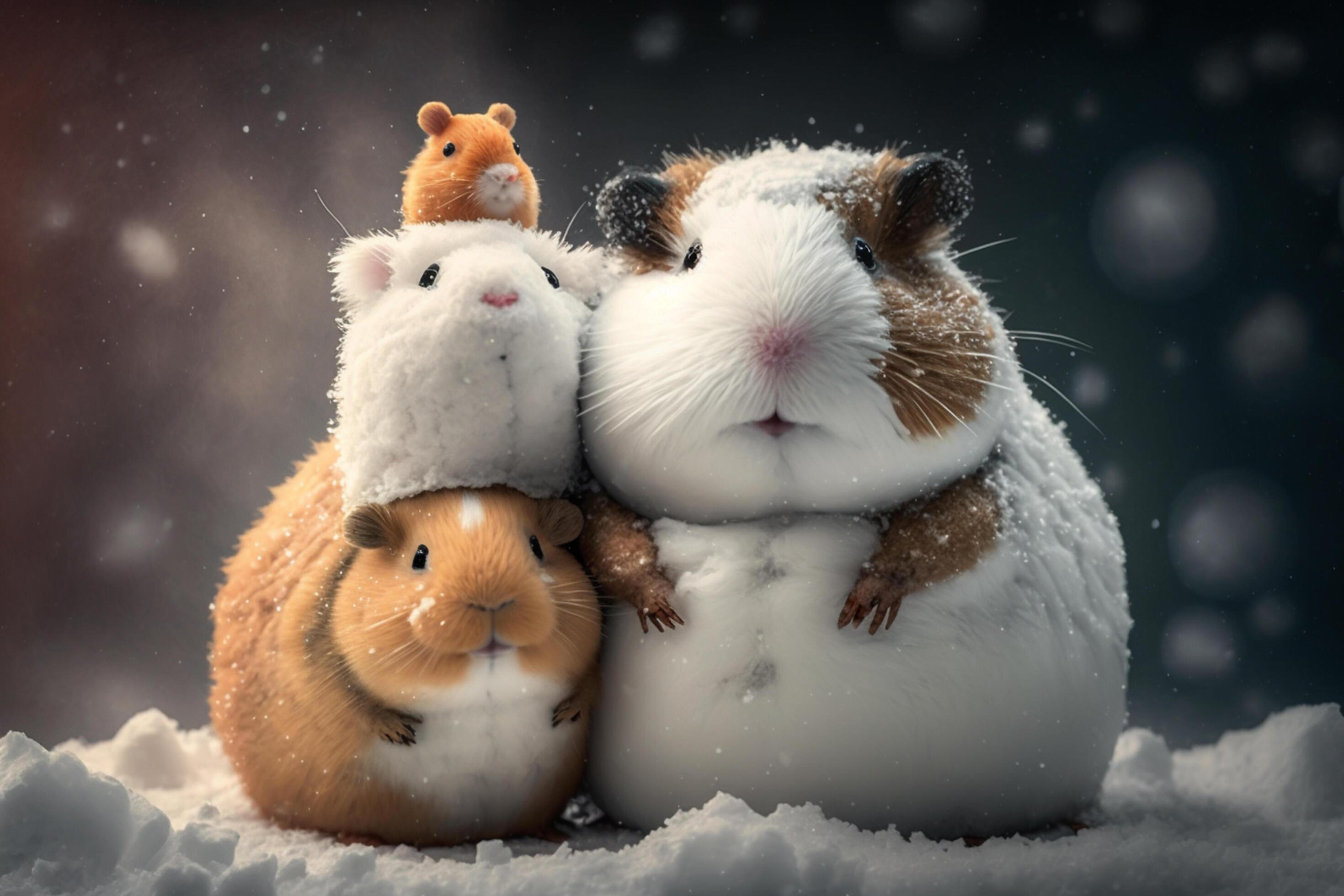 Cute guinea pig illustration in winter with snow 24069283 Stock Photo