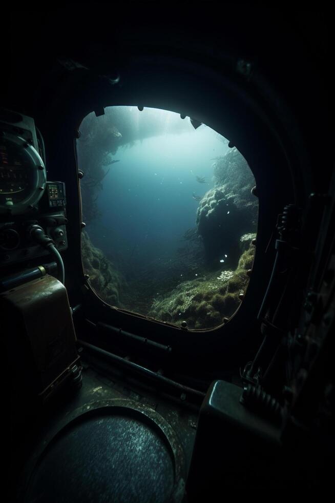 Submerged View from U-Boat Control Capsule of the Underwater Sea photo