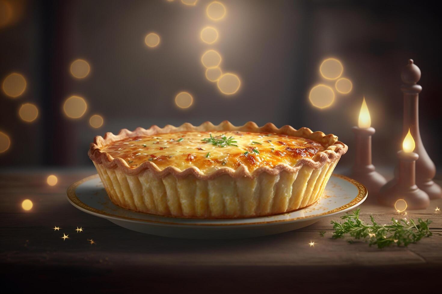 Savory and classic Quiche Lorraine with ham, eggs, and Gruyere cheese on a crispy crust photo