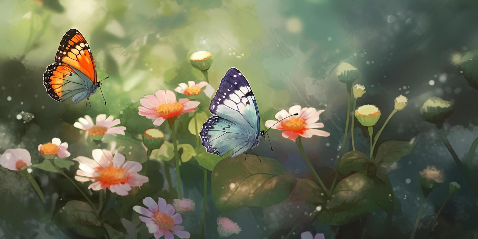 Butterflies on Blooms An Abstracted Drawing in Warm Colors photo