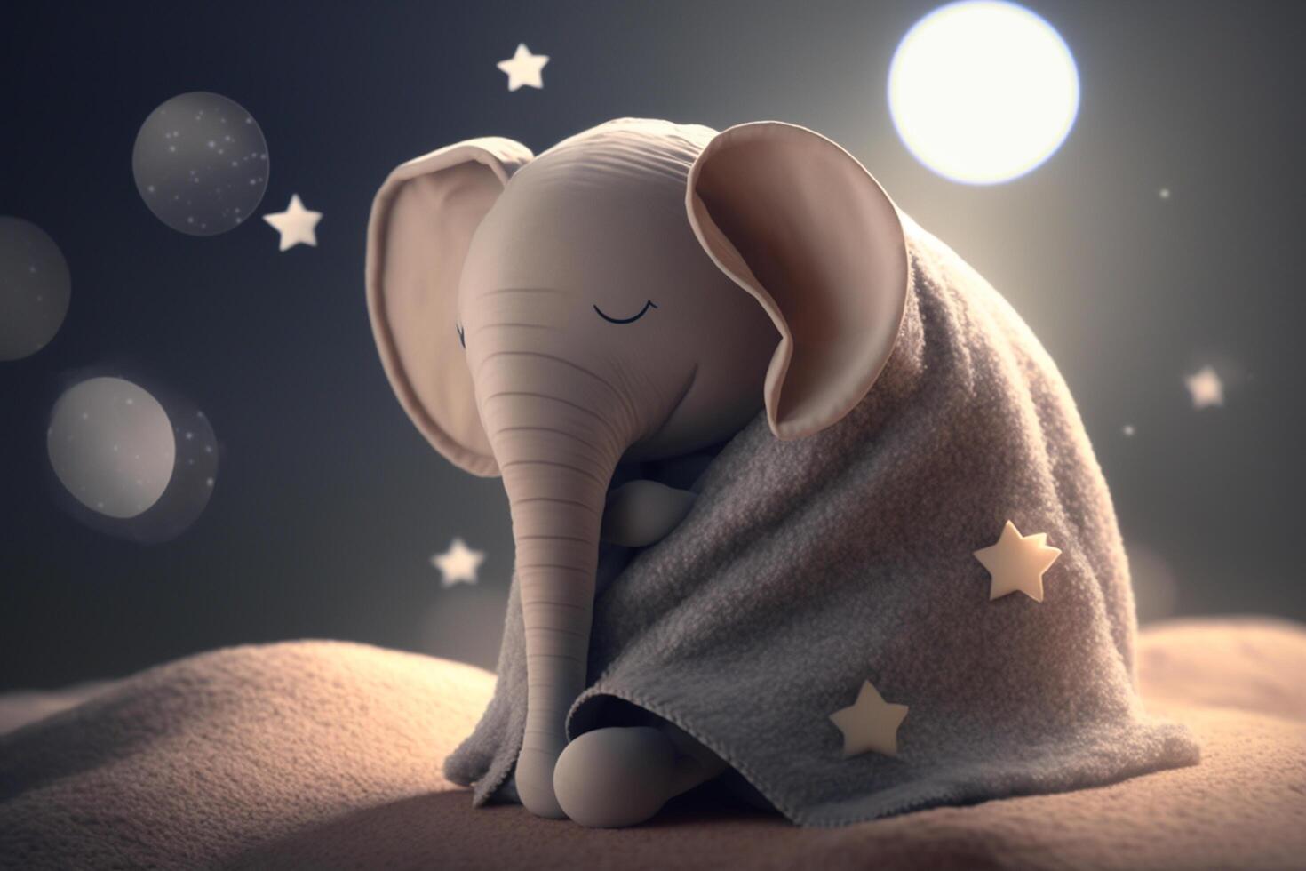 Adorable Little Elephant Sleeping Peacefully Wrapped in a Cozy Blanket and Dreaming Sweetly photo