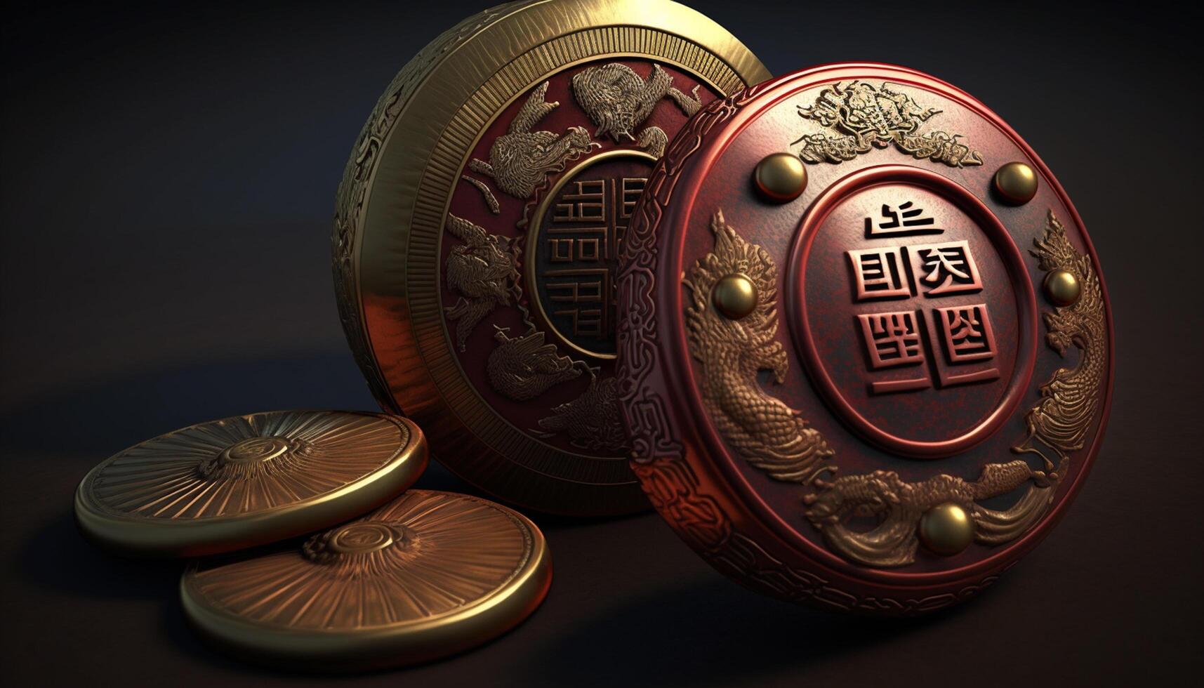 Fortune's Charms Close-Up of Traditional Chinese Lucky Coins photo