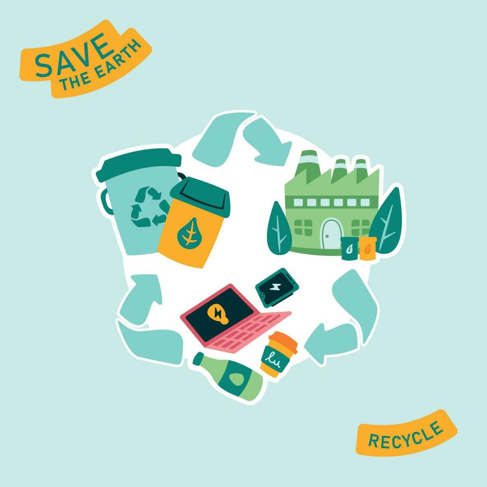 Hand Drawn Flat Recycle Illustration vector