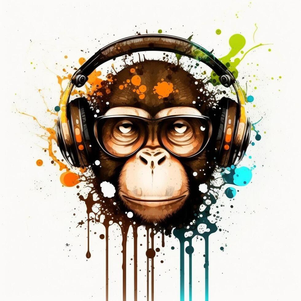 Colorful Primate A Graffiti-Style Monkey Head Splattered with Paint photo