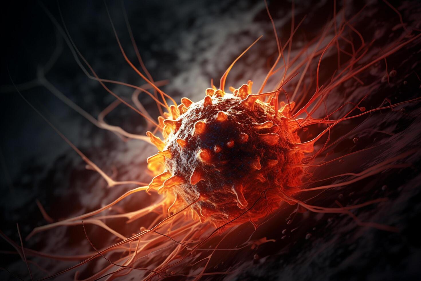 Exploring the Intricacies of Cellular Life A Mesmerizing 3D Illustration Showcasing the Microscopic World of Cancer Cells photo