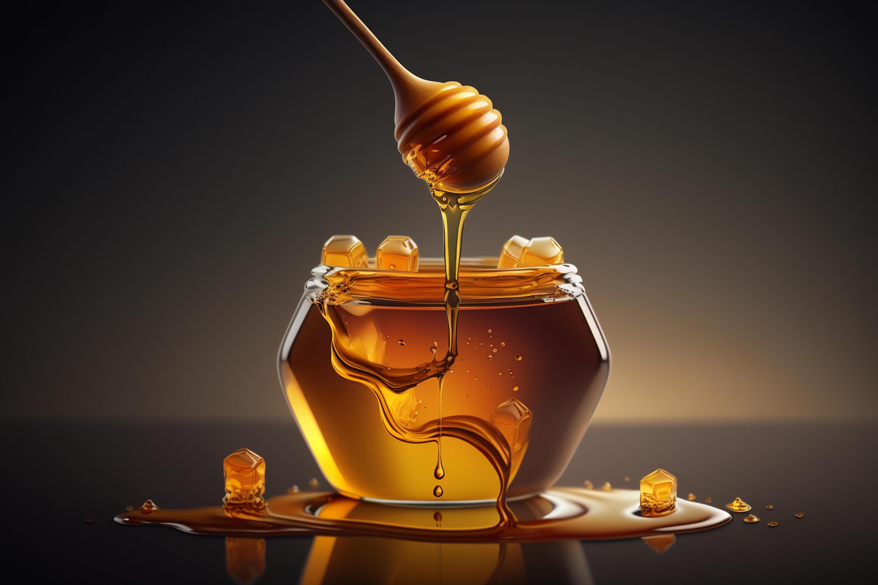 Illustration honey dipper with dripping honey closeup beekeeper