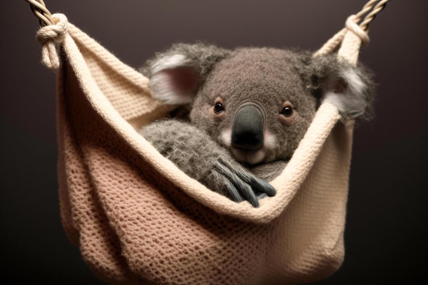 Koala lies lazily in a hammock and takes a nap Content photo