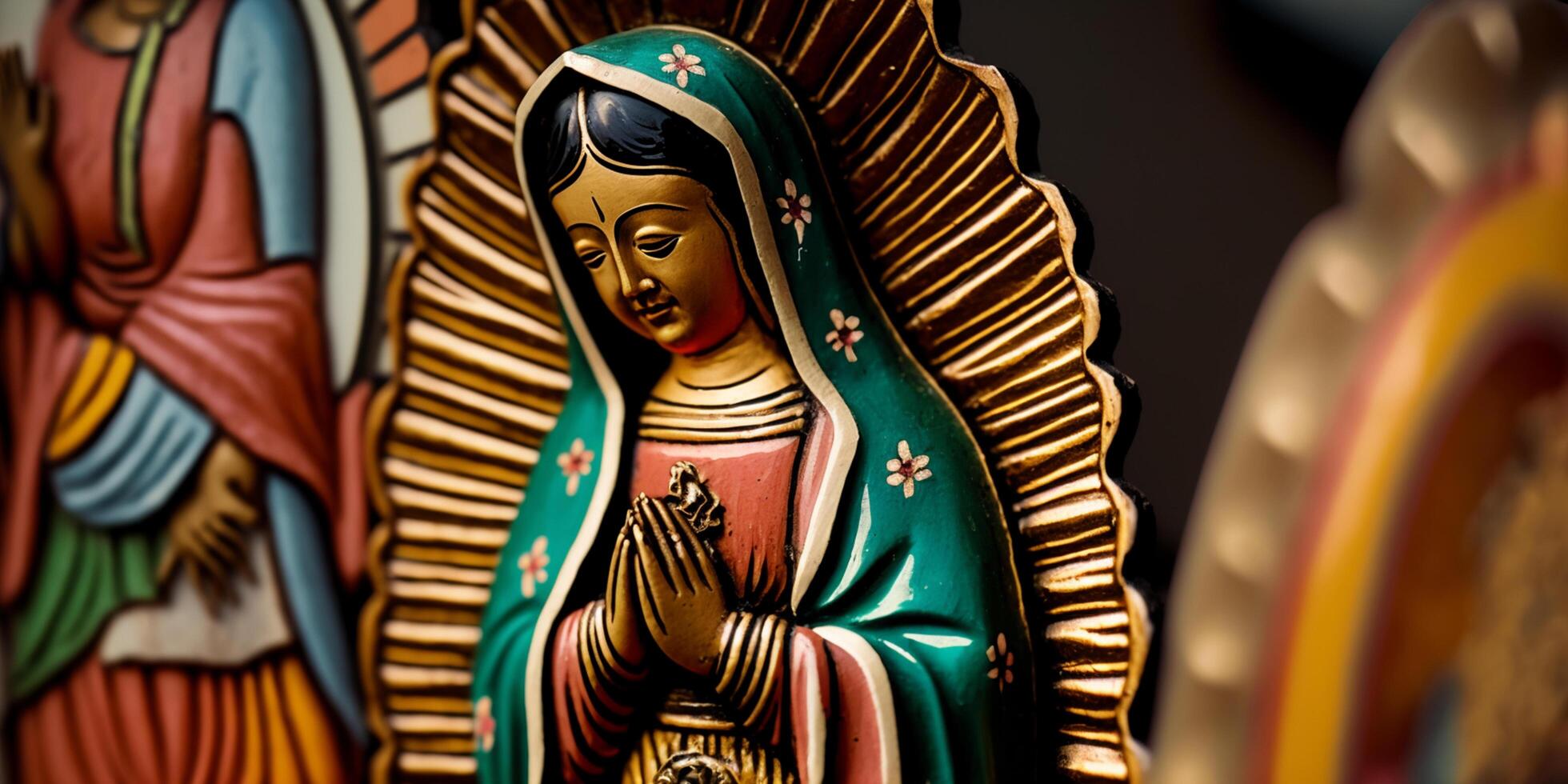 Devotion to the Virgin of Guadalupe Sacred Wooden Figure for the Mexican Holiday photo