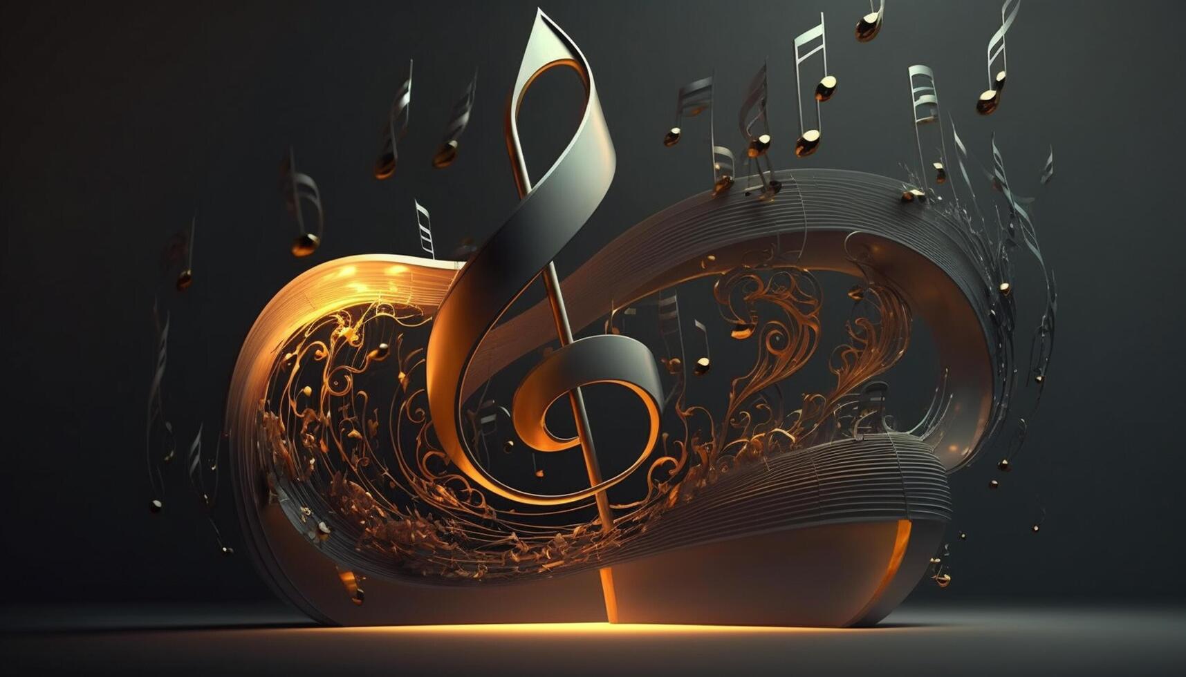 Golden Melody A Vibrant Abstract Music Key with Swirling Sound Waves photo