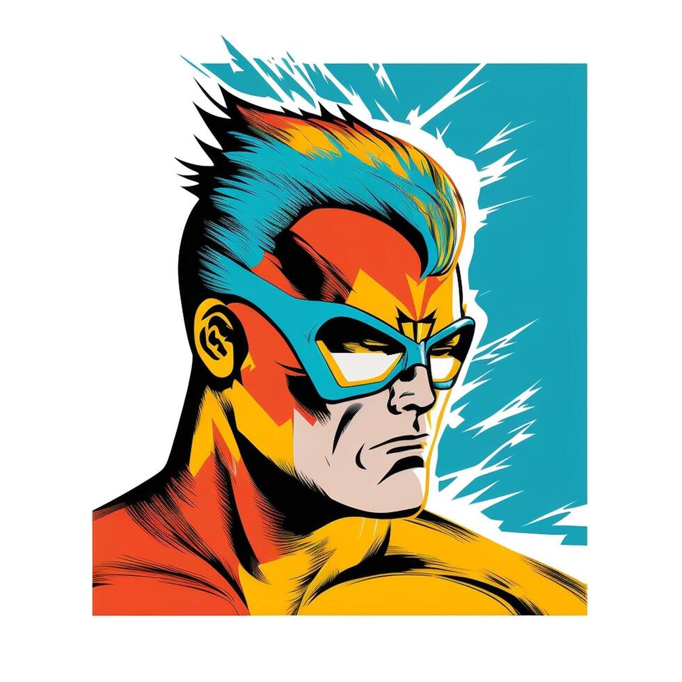 Superhero Portrait in PopArt Style with Bold Colors and Halftone Effects, Illustration photo