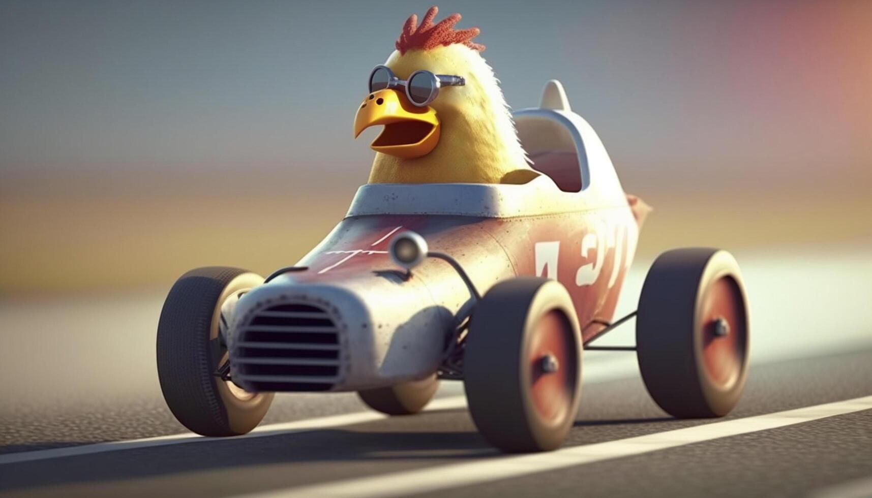 The Cool Chicken Racer Speeding Across the Track in Style photo