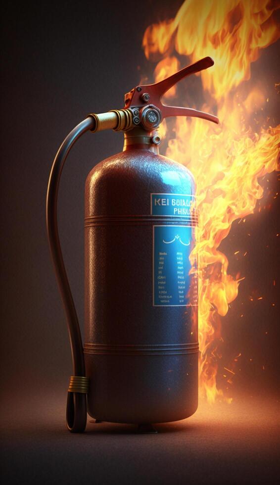 Fire Extinguisher with Flames in Background - Fighting Fire with Essential Safety Equipment photo