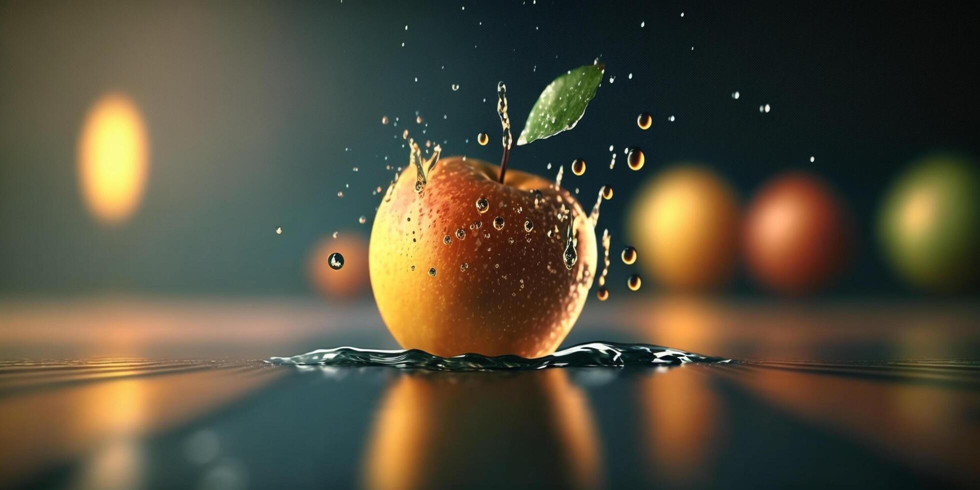 An Apple Falling into Water - Digital Illustration Featuring a Single Fruit photo