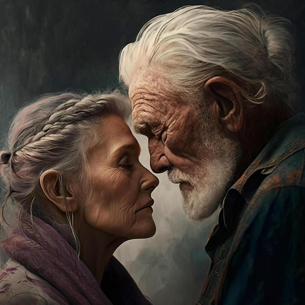 Illustration of an old loving couple Affection Age Trust content photo