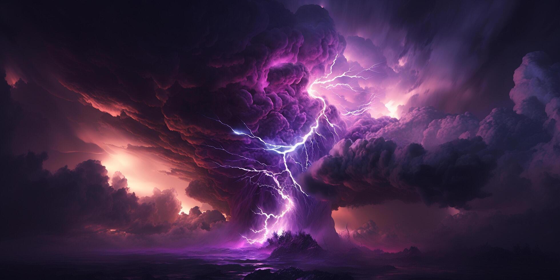 dramático ultravioleta tormenta con nubes y relámpago ai generado ilustración foto