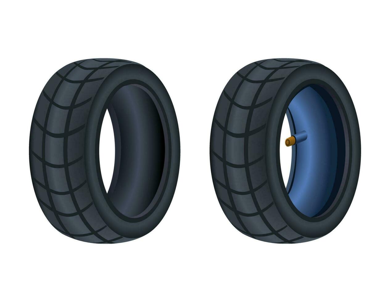Tire Tube and Tubeless Variation Comparison Cartoon Set Vector