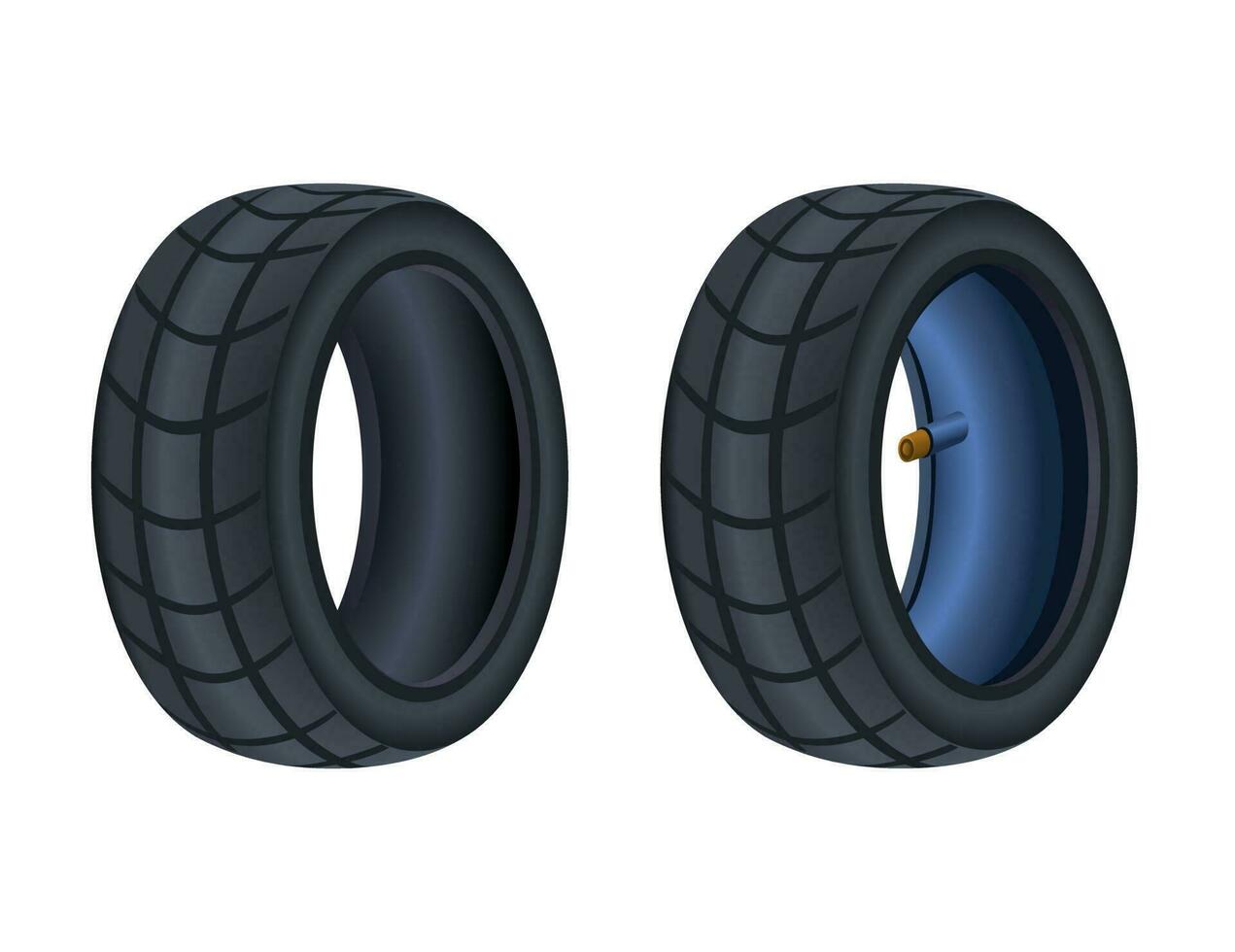 Tire Tube and Tubeless Variation Comparison Cartoon Set Vector