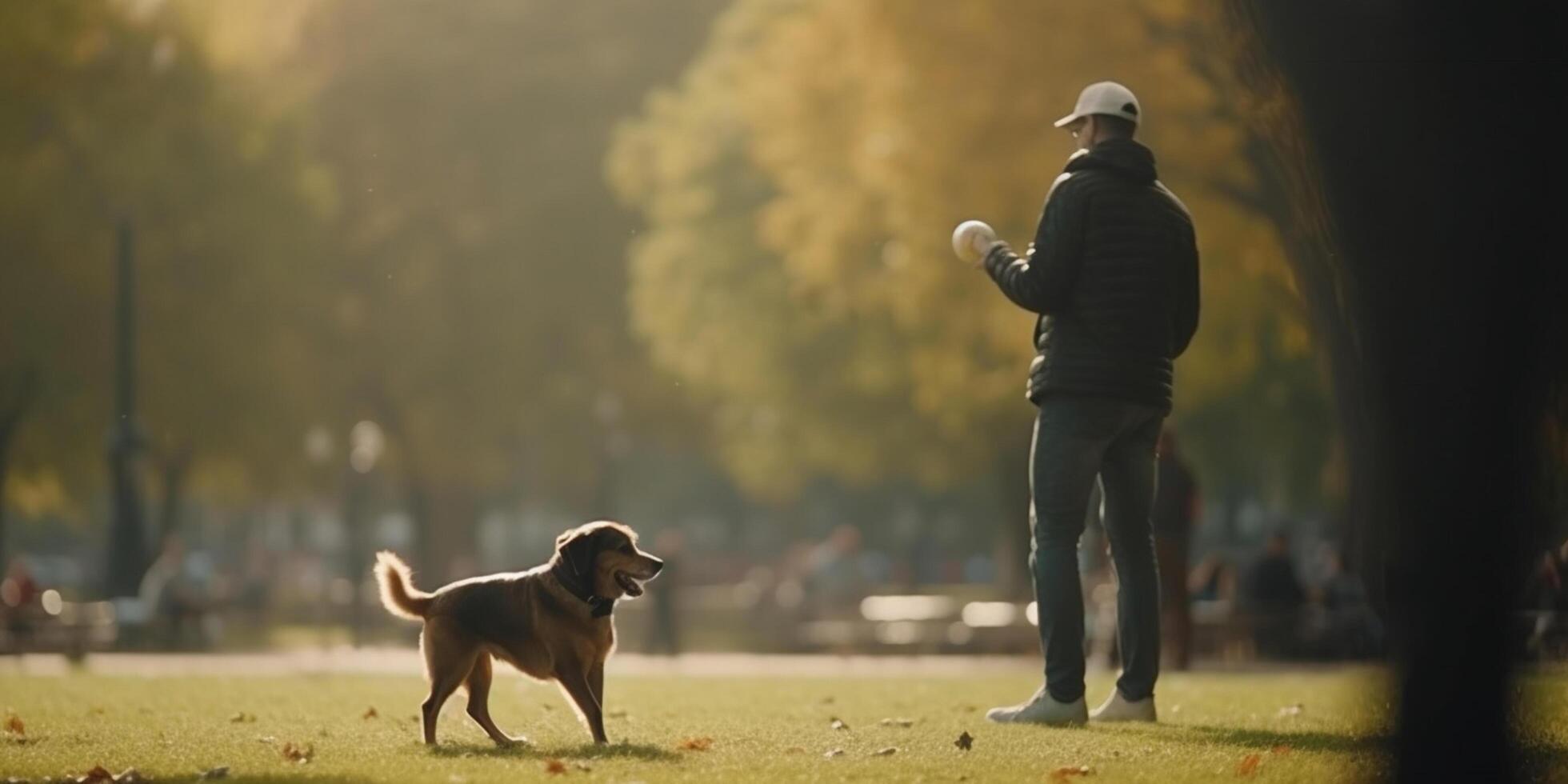 Canine Playtime Dog and owner chasing ball in the park photo