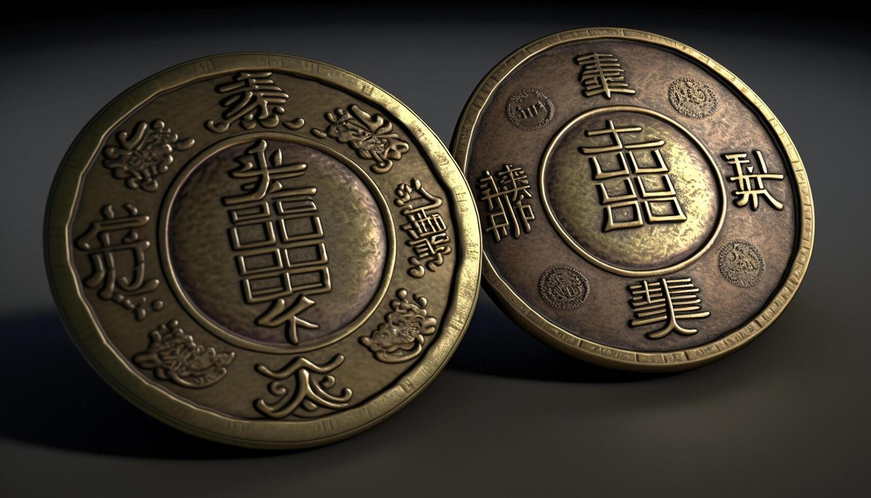Fortune's Charms Close-Up of Traditional Chinese Lucky Coins photo