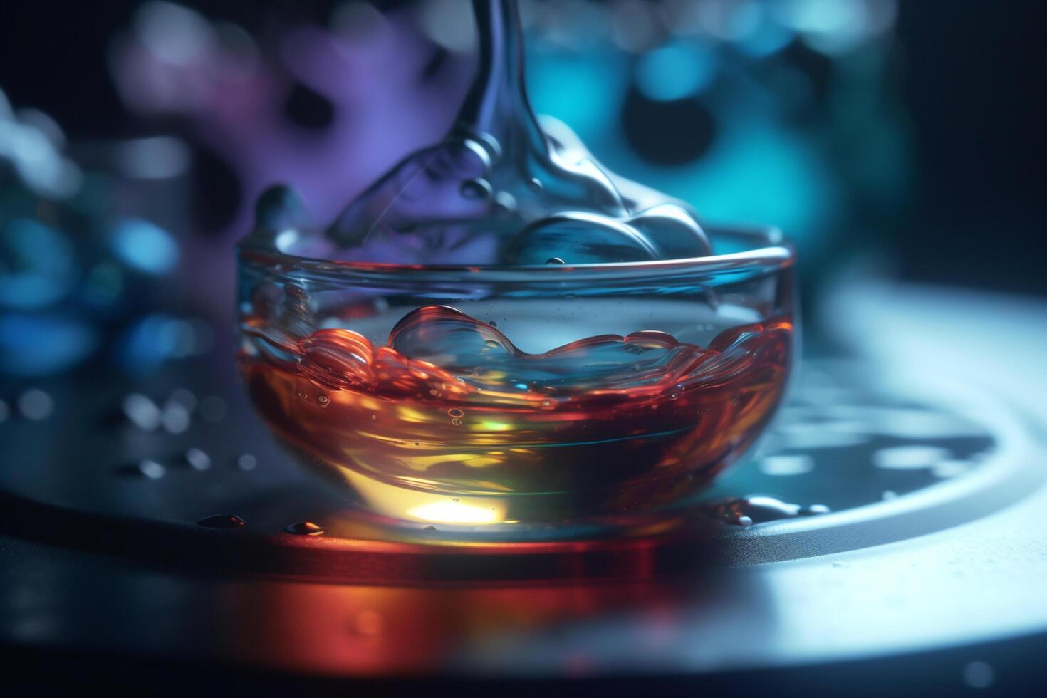 Vibrant 3D illustration depicting the chemical process of dissolution in a chemical glass container photo