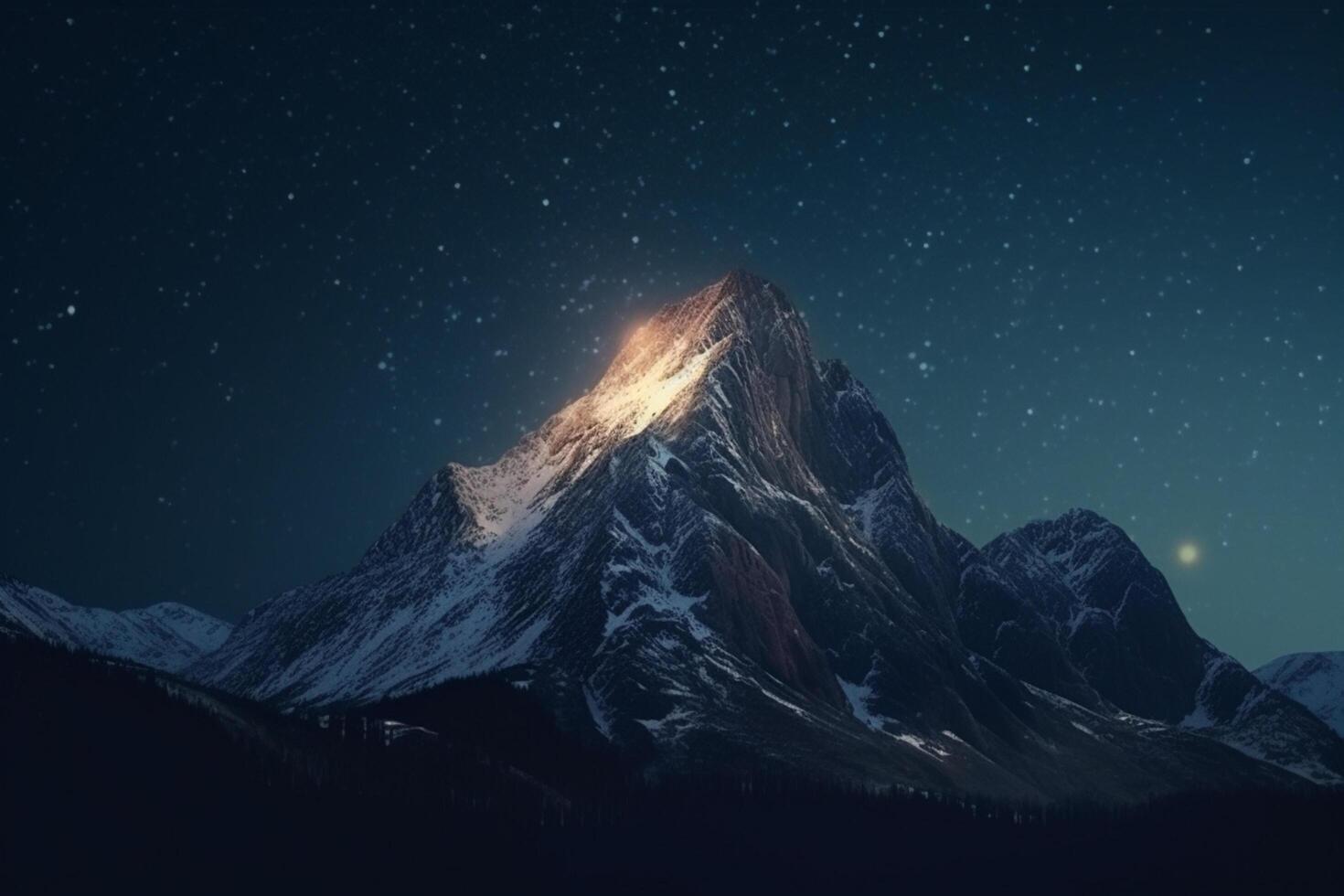Nighttime Serenity Snowy Mountain Summit Under Starry Skies photo