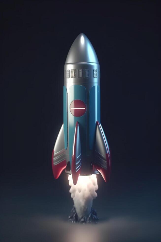 Launching into Success 3D Rendering of Rocket Model Against Dark Background photo